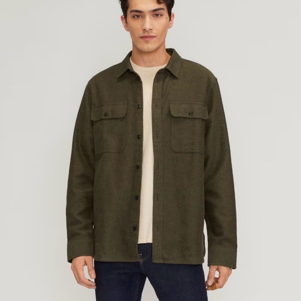 Everlane The Heavyweight Shirt Herringbone Olive Sz M